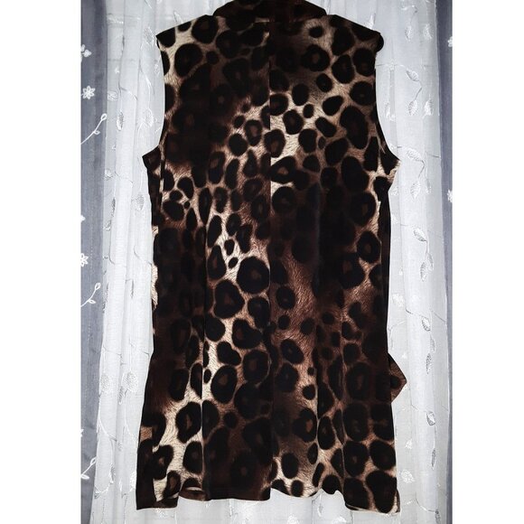 VINTAGE SUZIE Leopard Print Long Vest Sleeveless Duster Open Cardigan Sweater L - Picture 4 of 5